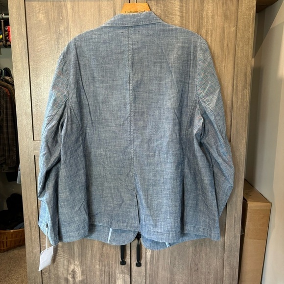 NWOT Lands End 20W Blazer Jacket Cotton Chambray Blue One Button - Picture 2 of 10